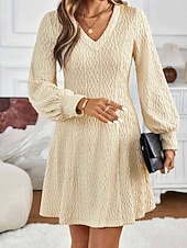 preiswerte abendkleider-Damen Minikleid Spitzenkleid Freizeitkleid Mode Modern Laternenärmel Outdoor Urlaub Ausgehen Normale Passform Einfach Langarm V Ausschnitt Aprikose Herbst