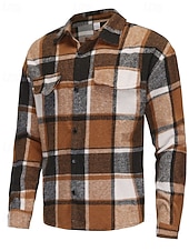 economico Giubbotti Casual-Per uomo Giacca Camicia Giacca Casual Vacanza Quotidiano Calore Termico Tasca Primavera Autunno Plaid Moda Classico Bavero Regolare Grigio scuro Giallo Arancione Grigio chiaro Rosé Giacca