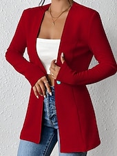 abordables Blazers y Trajes-Mujer chaqueta Cómodo Botones Moda Plano Noche Fin de semana Botonadura Simple Regular Escote en Pico Ajuste regular Manga Larga Ropa de calle Negro Blanco Vino Otoño