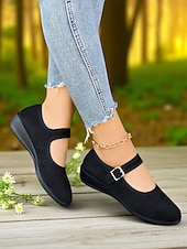 Women's Red Mary Jane Flats with Adjustable Buckle Strap, Comfortable Non-Slip Sole Casual Wear and Festive Christmas Outfits cheap Women's Christmas Shoes-Women's Red Mary Jane Flats with Adjustable Buckle Strap, Comfortable Non-Slip Sole Casual Wear and Festive Christmas Outfits