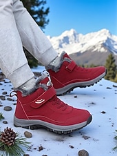 Χαμηλού Κόστους Χερευτές και χειμερινές μπότες-Γυναικεία σκούρα κόκκινα αδιάβροχα χειμερινά μποτάκια πεζοπορίας – βελούδινα, αντιολισθητικά παπούτσια για χιόνι, ζεστά παπούτσια πεζοπορίας και ταξιδιού