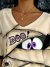 levne Halloween blůza a košile-Dámské Halenka Grafika předvečer Všech svatých Denní Na běžné nošení Poloviční rukáv Do V Běžné topy Denní Dovolená Tisk Khaki Léto Jaro Podzim