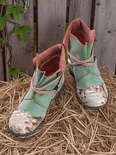 economico Stivali alla caviglia-stivali patchwork artistici da donna: stivaletti alla caviglia colorati con lacci per streetwear creativo, giardinaggio urbano e gite del fine settimana