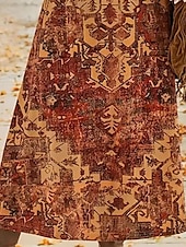 abordables Robes Bohémiennes-Femmes Robe Longue Maxi Robe Robe Décontractée Robe Imprimée Mode Moderne Quotidien Date Week-end Coupe régulière Fleur manche longue Col ras du cou Marron Printemps Automne