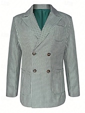 billiga Herrars klassiska kavajer-Herr Kavaj Företag Cocktailfest Bröllopsfest Mode Ledigt Vår Höst Polyester Hundtandsmönster Ficka Knappar Bekväm Dubbelknäppt Blazer Grön