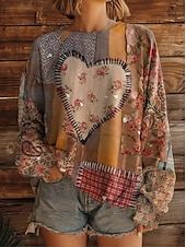 economico Top Floreali-Felpa con cappuccio vintage boho stampata in 3D da donna felpa a patchwork floreale pullover felpa calda attiva vintage abbigliamento street quotidiano casual print bianco giallo rosso blu marrone