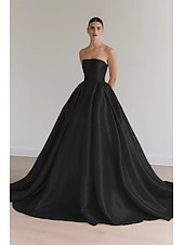 baratos Champanhe-Vestido de baile de cetim elástico, vestido de noite elegante, vestido formal de casamento, cauda longa, sem mangas, sem alças, com pregas e cadarço 2025