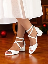 ieftine Sandale cu toc-Sandale damă din satin cu toc bloc și bareta la gleznă - pantofi eleganti cu vârful deschis pentru cocktailuri și ținute de seară