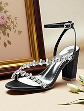 economico sposa-sandali bianchi con tacco a blocco per la sposa – scarpe da sposa impreziosite da cristalli con cinturino alla caviglia