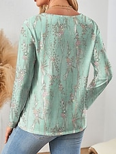 abordables T-shirt floral-Femmes T-shirt Imprimé Fleuri Graphique Plantes ancien Élégant Classique manche longue Col ras du cou Hauts Réguliers Quotidien Week-end Bleu Rose Claire Violet Vert Printemps Automne