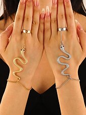 economico Accessori di Halloween-Set di braccialetti e anelli a forma di serpente per Halloween da donna: gioielli con catena regolabile in stile punk gotico con motivo a serpente per feste, cosplay e accessori per serate fuori