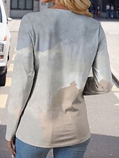  Koszulka damska z długim rękawem graficzna zwierząt kot vintage moda stylowa długi rękaw klasyczny okrągły dekolt zwykłe góry na co dzień weekendowy druk szary wiosna jesień przedseson