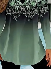 levne květinové tričko-Dámské Tričko Květinový Grafika Geometrický Elegantní Vinobraní Módní Dlouhý rukáv Tričkový Kulatý Běžné topy Denní Víkend Tisk Šalvějová zeleň Jaro Podzim Zima