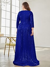 economico Semi-formale / Cocktail-Linea ad A Lunghezza al pavimento Abiti da festa Elegante Manica Lunga Scollo a V Formale Invitato a matrimonio autunnale Con Paillettes con Glitter Paillettes