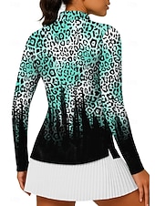 levne Dámská košile-Dámské Leopard Spád Topy Turistická polokošile Tenisové tričko Dlouhý rukáv Tisk Čtvrtletní zip Pullover Ochrana proti UV záření Elastický Prodyšné Tenis Golf Pickleball Stojáček Límec na zip Tričko