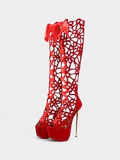 economico Stivali alla moda-stivali da donna con plateau e tacco a spillo alti fino al ginocchio, sexy, con punta aperta, per feste notturne e abbigliamento da discoteca