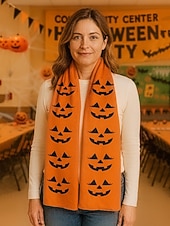ieftine Accesorii de Halloween-Eșarfă imprimată de Halloween pentru femei – șal lung și confortabil cu modele de fantome, jack-o&#039;-lantern și vrăjitoare, accesoriu moale și ușor de toamnă pentru petreceri costumate, Halloween, festivaluri și purtare zilnică