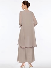 cheap Mom's Dress Sets-Sheath Column Ankle Length Wedding Guest Dress Mother of the Bride Dress Sleeveless V Neck Elegant Simple Wedding Guest Semi Formal Chiffon with Tier Solid Color