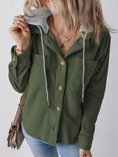 abordables chaqueta con capucha-Mujer Chaqueta con capucha Cómodo Transpirable Botones Casual Plano Vacaciones Calle Casual Ropa Cotidiana Botonadura Simple Regular Con Capucha Ajuste regular Manga Larga Ropa de calle Azul marinero