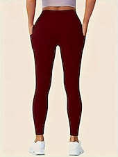 tanie Gładkie legginsy-Damskie Getry Moda Codzienny Pełna długość Wysoka talia Jednokolorowe Kieszeń Wysokie cięcie Oddychalność Miękka Wygodny Wysoka elastyczność Wino Granatowy Czarny Szary Jesień Zima Opinający / a