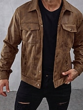 economico Giacca in ecopelle-Per uomo Giacca in Ecopelle Giacca in finta pelle scamosciata Vacanza Quotidiano Antivento Caldo Tasca Autunno Inverno Semplice Moda Classico Bavero Regolare Marrone Giacca