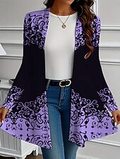 abordables Manteaux 3D-Femmes Manteau d&#039;Hiver Trench Léger Confortable Imprimé Front ouvert ancien Mode Occasionnel Fleuri Vacances Occasionnel Long Sans Col Coupe régulière manche longue Vêtements d&#039;extérieur Blanche Rose