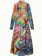 ieftine rochie florală-Pentru femei Rochie Maxi Rochie de schimb Casual Zilnic Dată Fit regulat Floral Grafic Manșon Lung Guler Cămașă Galben Roz Îmbujorat Roșu-aprins Albastru piscină Vară Primăvară Toamnă