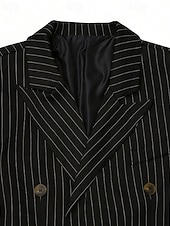 preiswerte Herren Klassische Blazer-Herren Blazer Set Geschäft Cocktailparty Hochzeitsfeier 2 Stück Mode Lässig Frühling Herbst Polyester Gestreift Tasche Knöpfe Bequem Doppelreihig Blazer Schwarz