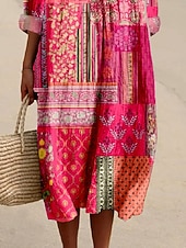 ieftine Rochii boho-Pentru femei Rochii Midi Rochie de Vară Rochie casual Rochie A line Vacanță Casual Boho Plajă Petrecere Concediu Potrivire Largă Floral Grafic Imprimeu Paisley Manșon Lung În V Albastru piscin