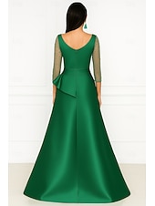 cheap A-Line Evening Dresses-A-Line Floor Length Evening Gown Ball Gown Formal Dress Elegant 3/4 Length Sleeve Illusion Neck Formal Wedding Pink Dress Satin with Beading