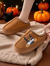 levne Pro ženy-Dámské halloweenské pantofle s plyšovou podšívkou - útulné domácí boty s potiskem dýní pro podzimní a sváteční dárky