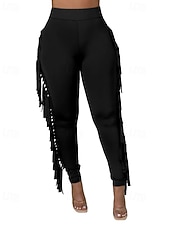 halpa Naisten kapeat housut-Naisten Housut Sukkahousut Mukavat leggingsit Katutyyli Vapaa-aika Täyspitkä Luonnollinen Tavallinen Tupsu Joustava vyötärö Mukava Pyhäpäivä Arki-asut Viikonloppu purppura Musta Valkoinen Armeijan