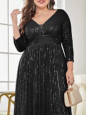 economico Semi-formale / Cocktail-Linea ad A Lunghezza al pavimento Abiti da festa Elegante Manica Lunga Scollo a V Formale Invitato a matrimonio autunnale Con Paillettes con Glitter Paillettes