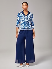  Per donna Pantaloni a Gamba Larga Pantaloni Lunghezza intera Chiffon Micro-elastico Elegante Vacanza Casa Streetwear Casuale Blu scuro Primavera Autunno Interstagionale XS S M