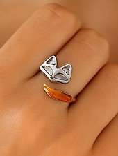 economico Anelli da donna-anello in lega regolabile da donna con design a forma di volpe – grazioso anello aperto a forma di animale con accenti color ambra per ragazze e donne, ideale per l&#039;uso quotidiano, regali e abiti casual
