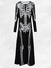 levne Halloweenské šaty-Halloween dámské šaty maxi s potiskem lebek shift šaty A-line šaty ležérní denní regular fit grafika býk dlouhý rukáv kulatý výstřih černá fialová podzim zima