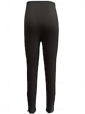 baratos Leggings lisas-Mulheres chinês Leggings Moda Roupa de rua Básico Comprimento total Cintura Alta Tecido Renda Confortável Macio Com Stretch Ao ar livre Férias Rua Preto Branco Verão Primavera Fino