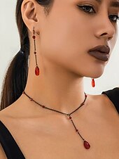 abordables Accessoires d&#039;Halloween-Parure de bijoux gothiques pour femme, style Halloween : collier et boucles d&#039;oreilles en cristal noir, idéale pour les fêtes, le cosplay et la vie nocturne.