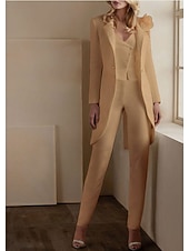 levne Dámské obleky-Dámské 3dílné obleky Svatební Svatební host Svatebnívečírek Stretch Crepe Elegantní Otevřená záda Dlouhý rukáv Po kotníky Vroubkované klopy