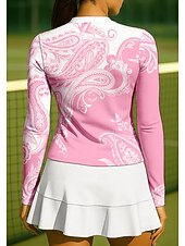 economico Camicia Donna-Per donna Paisley Maglietta sportiva Maglia da tennis Manica Lunga Cerniera Floreale UPF50+ Resistente ai Raggi UV Alta elasticità Traspirante Pallavolo Tennis Golf Collo alla coreana Collo con zip