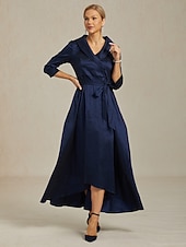 abordables Robe de cocktail-Femmes Robe Maxi Robe de Soirée Élégant ancien Coupe régulière Couleur Unie Manche 3/4 Col en V bleu marine Automne Hiver