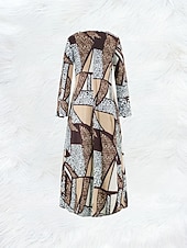 preiswerte Kunst &amp; Design Kleid-Damen Maxikleid Shiftkleid A Linie Kleid Party Lässig Boho Date Lässiger Schnitt Grafik Tiermotiv Leopard Langarm Rundhalsausschnitt Purpur Khaki Frühling Herbst Winter