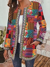 ieftine jachete casual-Geacă casual pentru femei, de zi cu zi, cu buzunar, cu imprimeu floral, călduroasă, la modă, croială regulată, îmbrăcăminte exterioară, mânecă lungă, primăvară, gri, verde