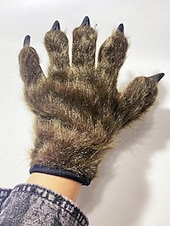 preiswerte Halloween-Zubehör-Werwolf-Krallenhandschuhe für Herren – Halloween-Handschuhe aus Kunstpelz und Leder mit spitzen Krallen, perfekt für Halloween-Kostüme und Partys