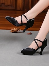 abordables Chaussures de danses latines-Chaussures de danse de salon en satin à brides croisées pour femmes - Talons à strass style Gatsby des années 1920 pour performances professionnelles latines et fêtes vintage