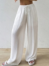 billiga breda ben och hög midja-Dam Brett skaft Byxor Palazzo byxor Mode Streetwear Fullängd Hög midja Slät Elastisk midja Mateial som andas Bekväm Gata Dagliga kläder Utekväll Svart Vit Rodnande Rosa Kaki Sommar Vår Normal