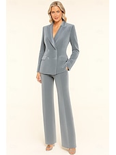 preiswerte Hosenanzüge für Mama-Zweiteilig Overall / Hosenanzug Hosenanzug Brautmutterkleid Formell Hochzeitsgast Elegant Einfach Revers Bodenlang Samt Langarm mit Einfarbig 2025