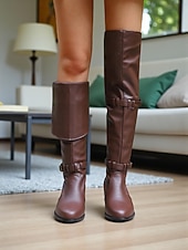 baratos Botas de montaria-Botas femininas conversíveis acima do joelho com cano dobrável, estilo casual retrô, design versátil para o dia a dia urbano