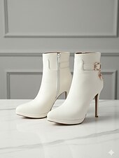 baratos Botas de tornozelo-Botas femininas de salto alto com fivela decorativa - elegantes botas de salto agulha com bico fino para uso casual de negócios e moda urbana