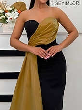 economico Abiti da ballo-Sirena Tromba Lunghezza al pavimento Abito da Sera Abito da ballo con sopragonna Abito formale Elegante Scintillante Stile Celebrità Senza Maniche Scollo a Cuore Festa in giardino Matrimonio Raso